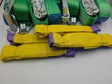 4x 5t green with reflective strips soft link car trailer transporter tie down heavy duty ratchet straps.