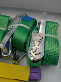 4x 5t green with reflective strips soft link car trailer transporter tie down heavy duty ratchet straps.