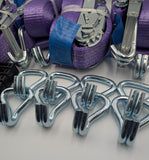 4x 5t purple with reflective lines over tyre car trailer transporter tie down heavy duty ratchet straps.