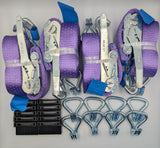 4x 5t purple with reflective lines over tyre car trailer transporter tie down heavy duty ratchet straps.
