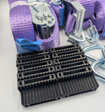 4x 5t purple with reflective lines over tyre car trailer transporter tie down heavy duty ratchet straps.