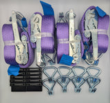 4x 5t purple with reflective lines over tyre car trailer transporter tie down heavy duty ratchet straps.