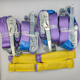 4x 5t Purple With Reflective Strips Soft Link Car Trailer Transporter Tie Down Heavy Duty Ratchet Straps
