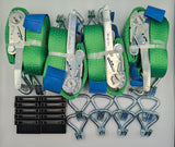 4x 5t Green With Reflective Lines Over Tyre Car Trailer Transporter Tie Down Heavy Duty Ratchet Straps
