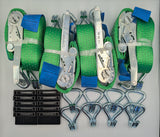 4x 5t Green With Reflective Lines Over Tyre Car Trailer Transporter Tie Down Heavy Duty Ratchet Straps