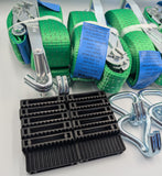 4x 5t Green With Reflective Lines Over Tyre Car Trailer Transporter Tie Down Heavy Duty Ratchet Straps