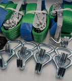 4x 5t Green With Reflective Lines Over Tyre Car Trailer Transporter Tie Down Heavy Duty Ratchet Straps