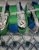 4x 5t Green With Reflective Lines Over Tyre Car Trailer Transporter Tie Down Heavy Duty Ratchet Straps