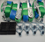 4x 5t Green With Reflective Lines Over Tyre Car Trailer Transporter Tie Down Heavy Duty Ratchet Straps