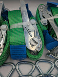 4x 5t Green With Reflective Lines Over Tyre Car Trailer Transporter Tie Down Heavy Duty Ratchet Straps