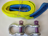 5t_(5000kg)_hi_visibility_yellow_4x4_recovery_towing_strap_with_bow_shackles